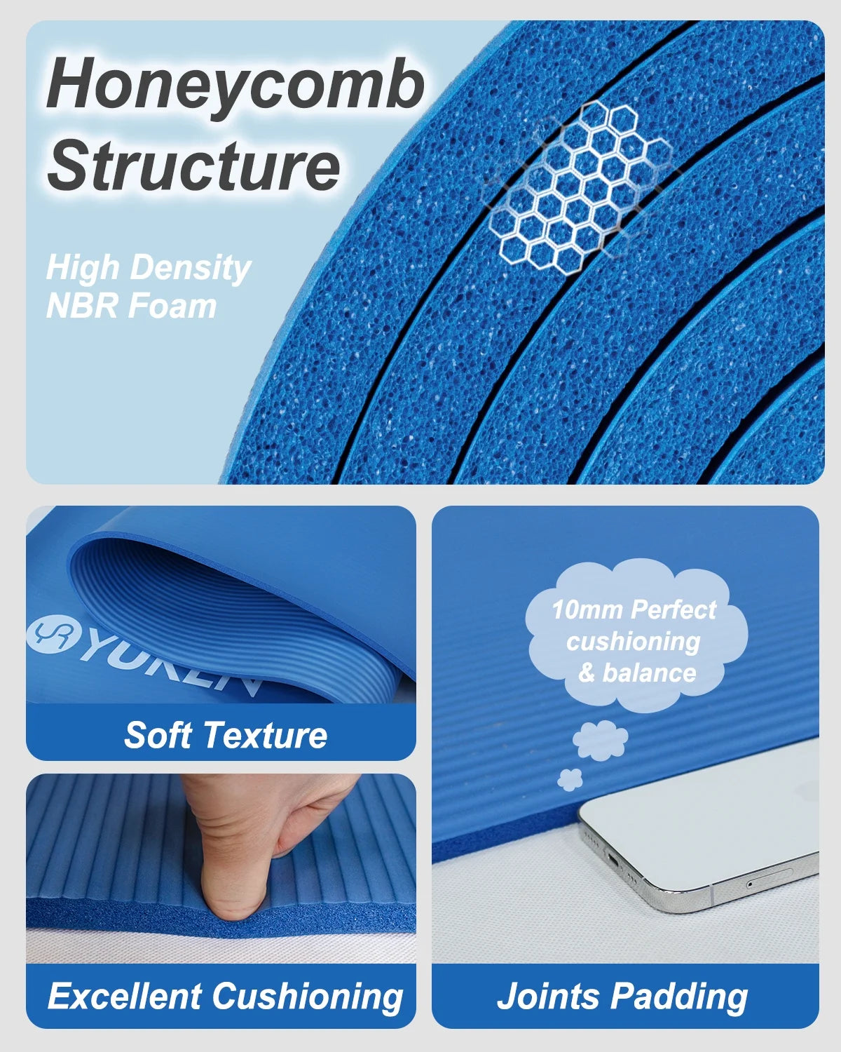 Large Exercise Mat 10Mm Thick NBR Foam for Home Gym Fitness Workout, Blue, 78X51 Inch