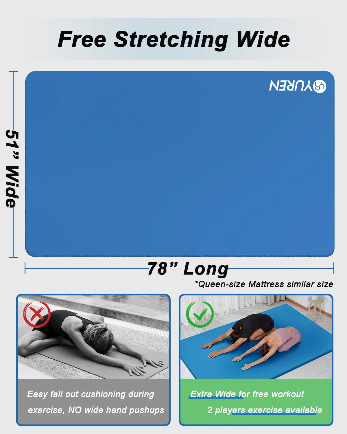 Large Exercise Mat 10Mm Thick NBR Foam for Home Gym Fitness Workout, Blue, 78X51 Inch