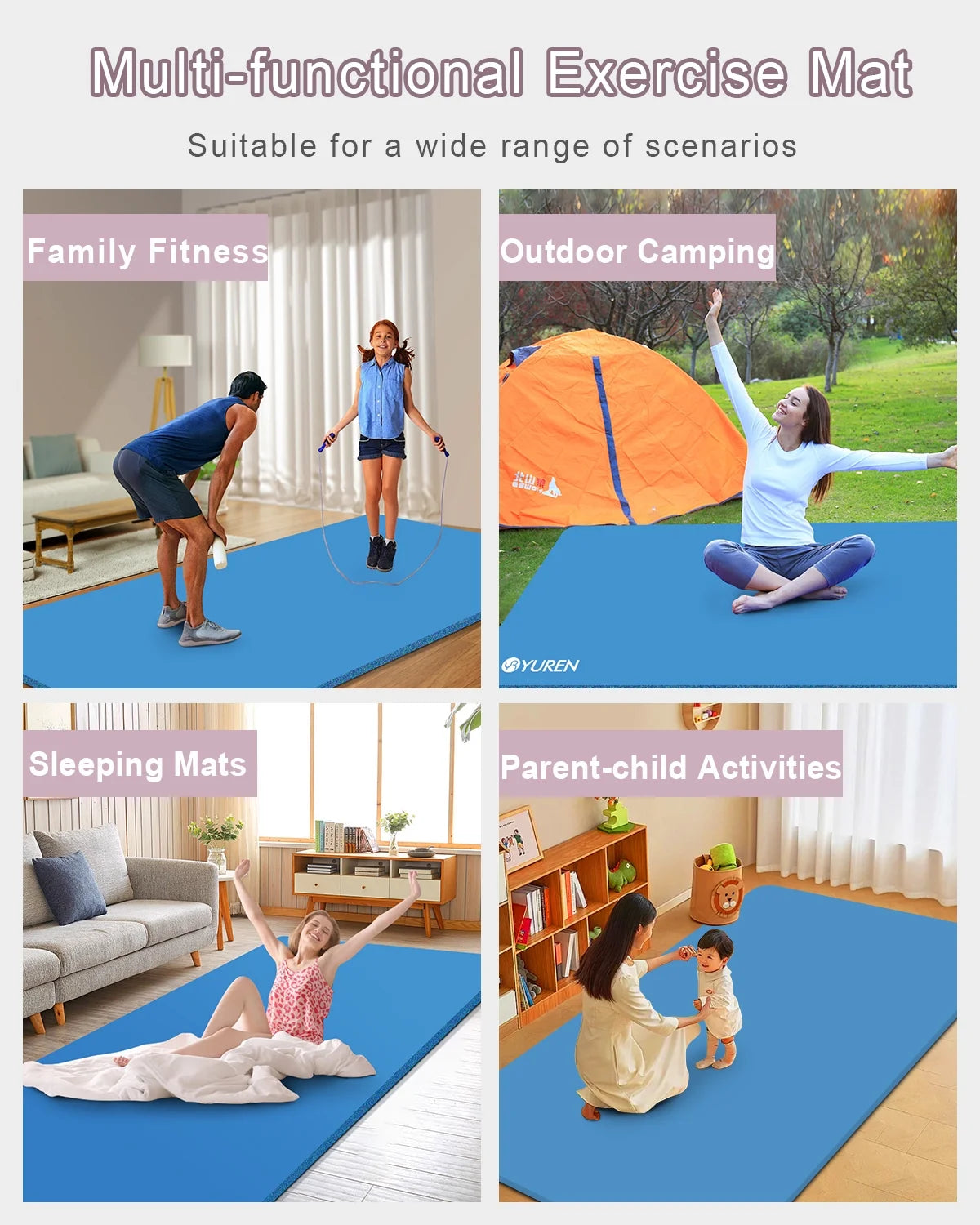 Large Exercise Mat 10Mm Thick NBR Foam for Home Gym Fitness Workout, Blue, 78X51 Inch