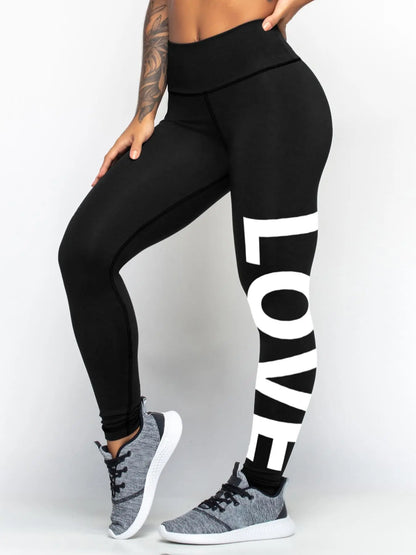Printed "LOVE" High Waist Tummy Control Fitness Leggings